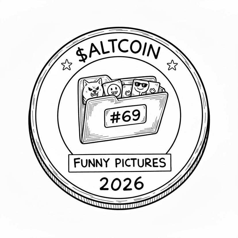 $ALTCOIN Logo - A coin featuring #69, funny pictures folder, and 2026